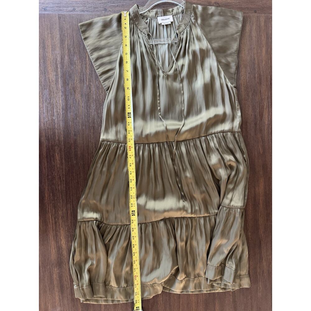 Zadig & Voltaire Olive Green Satin Dress Womens XS Flowy Tiered Mini $358 - Picture 9 of 13